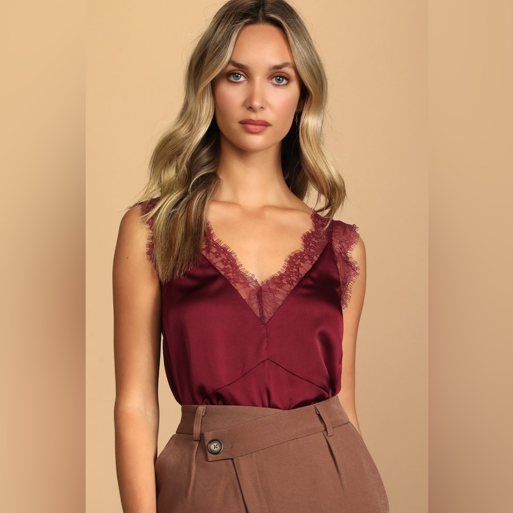 NWOT Lulu’s Forever Flirty Plum Purple Lace Cami Top